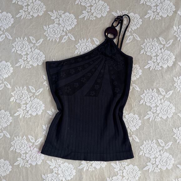 American Vintage Tops - Vintage Knitro Black One Shoulder Floral Top Fits S